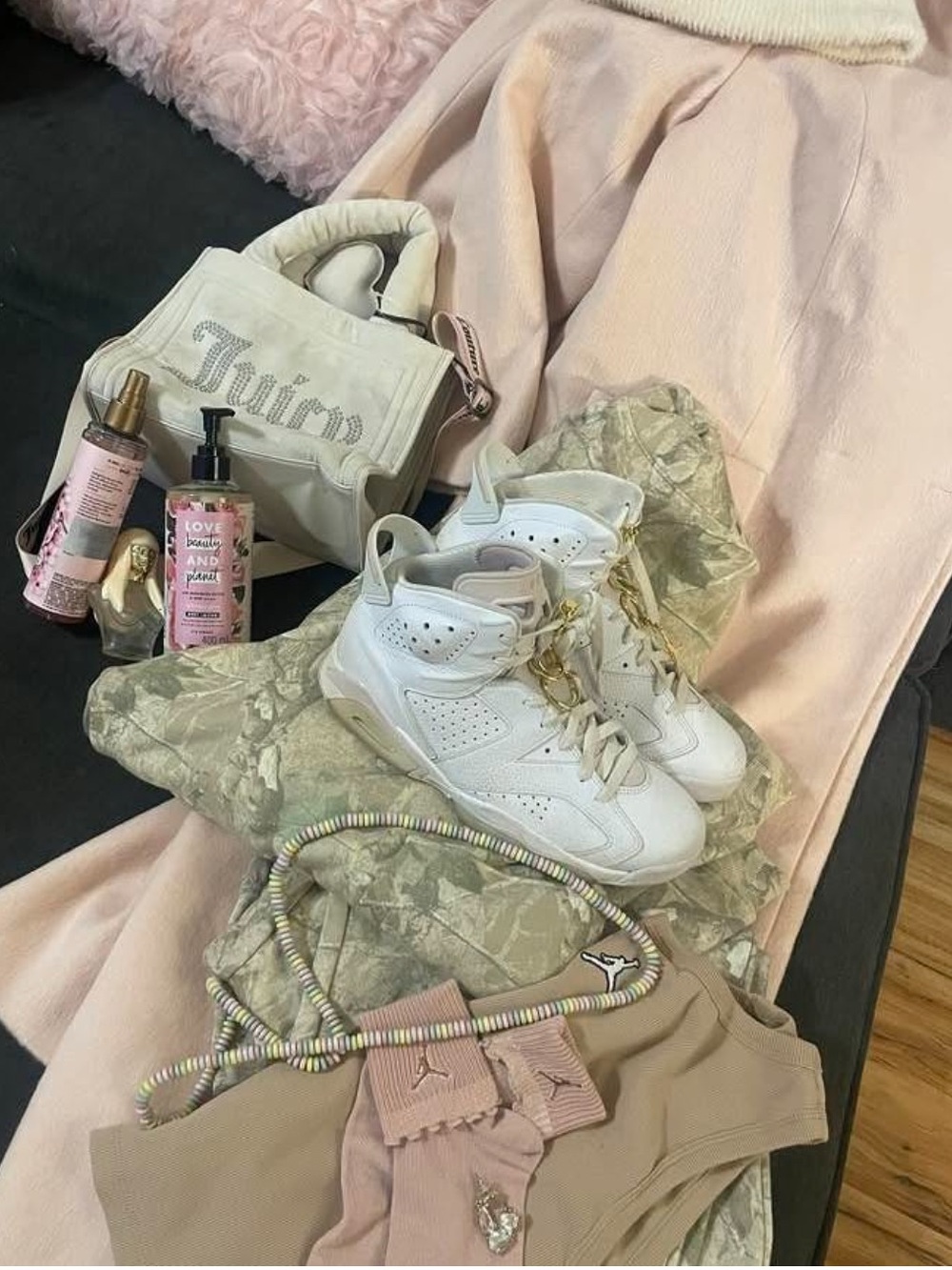 Jordan Women’s White and Pale Pink Retro Basketball Sneakers
